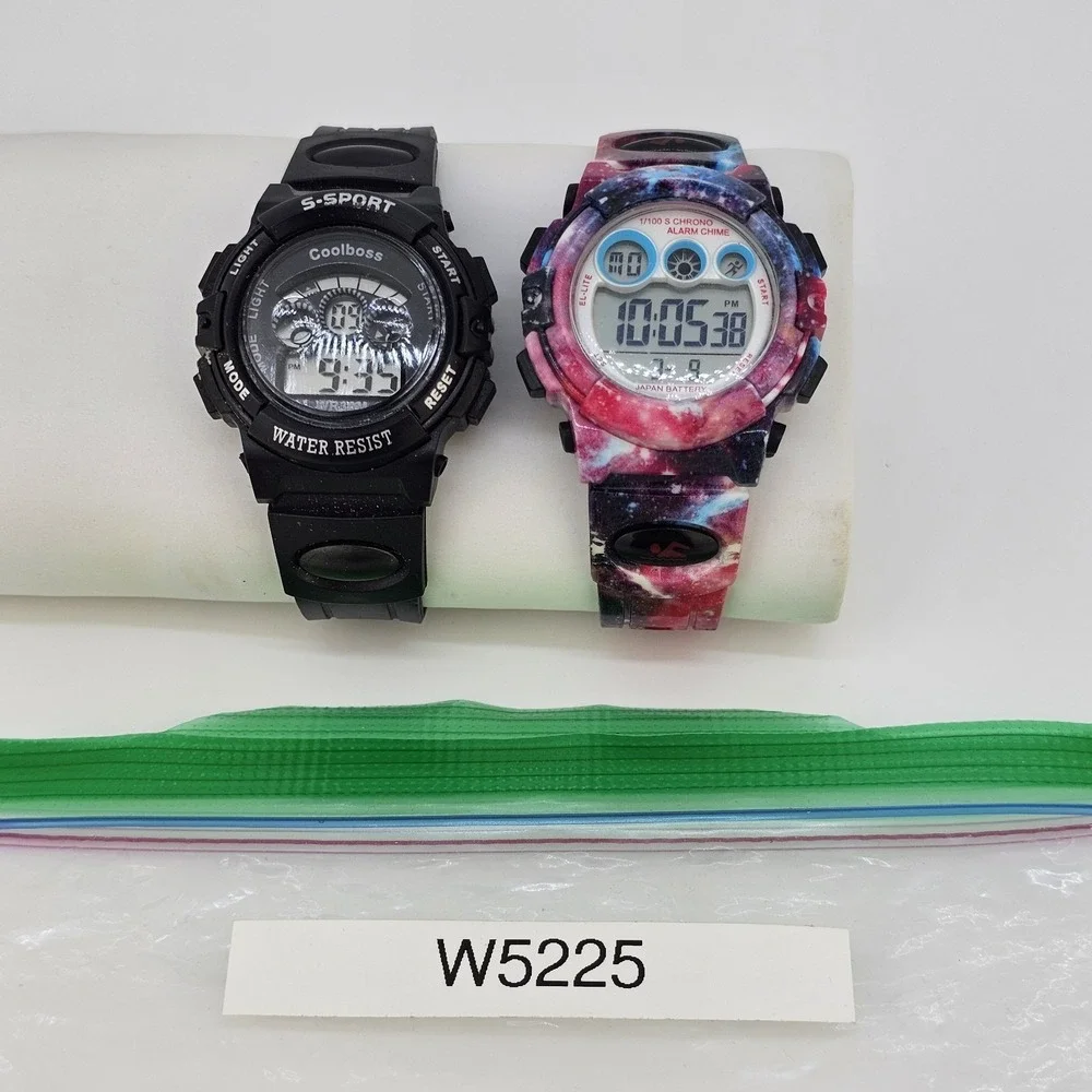 2X Digital Sports Girls Watches 37MM Black Multicolor Case Plastic Bands WORKING
